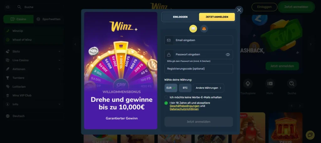 Registrierungsseite für neue Benutzer