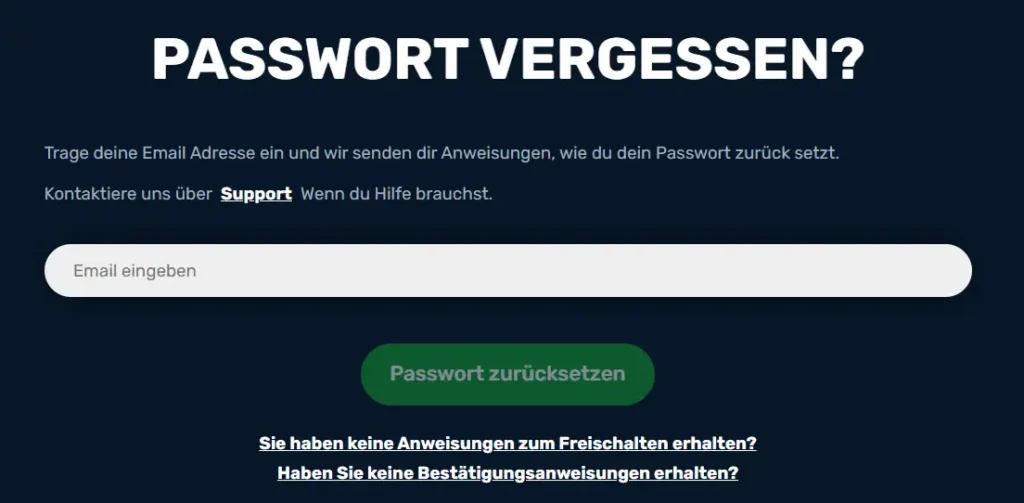 Formular zur Wiederherstellung des Passworts für Winz Login